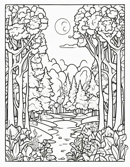 Enchanted Forest Coloring Scene for Kids