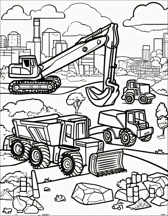 Exciting Construction Site Coloring Scene for Kids