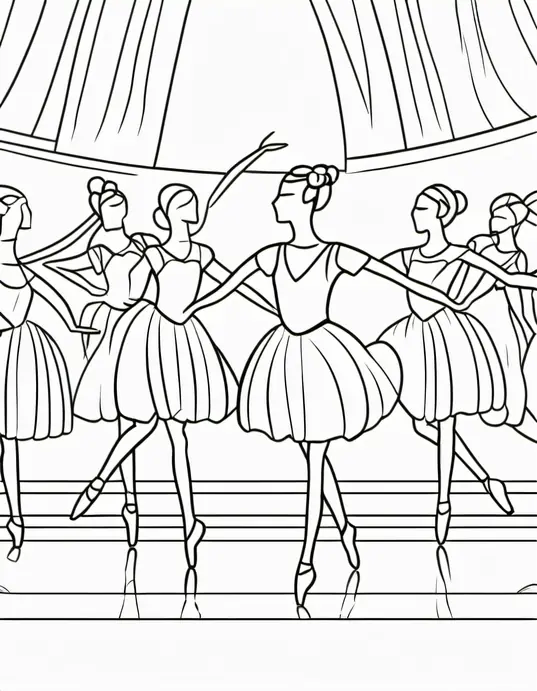Colorful Ballet Dancers Coloring Page for Kids