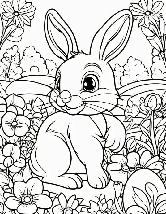 Easter Bunny Garden Coloring Page