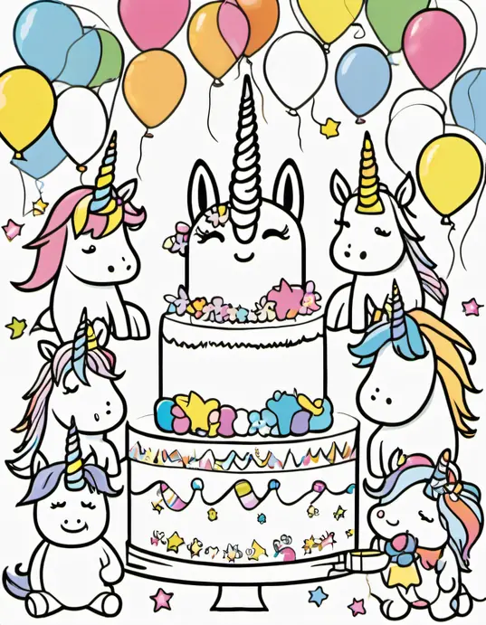Colorful Unicorn Birthday Party Scene for Kids