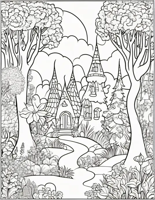 Enchanted Forest Coloring Scene for Kids