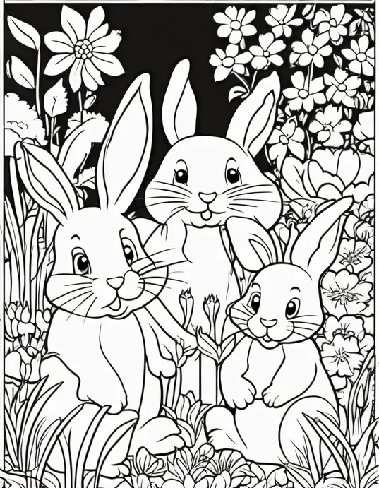 Bunny Garden Easter Coloring Page