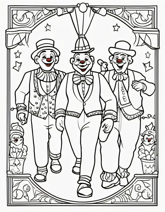 Colorful Clowns at Circus Parade Coloring Page