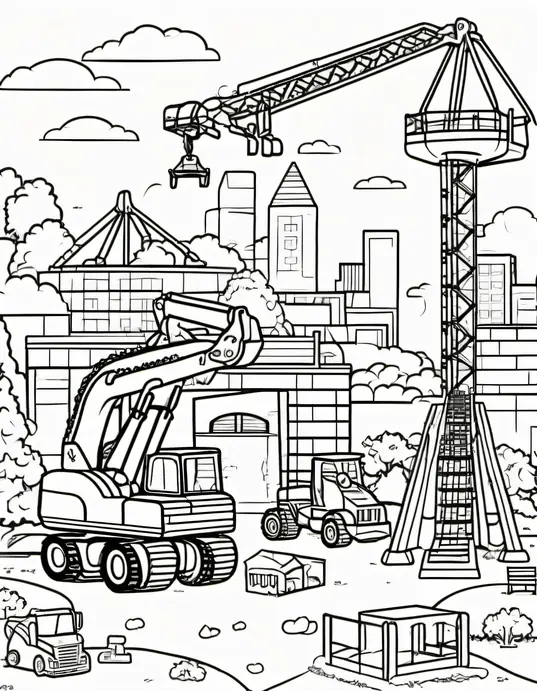 Color and Explore: Construction Truck Playground Scene