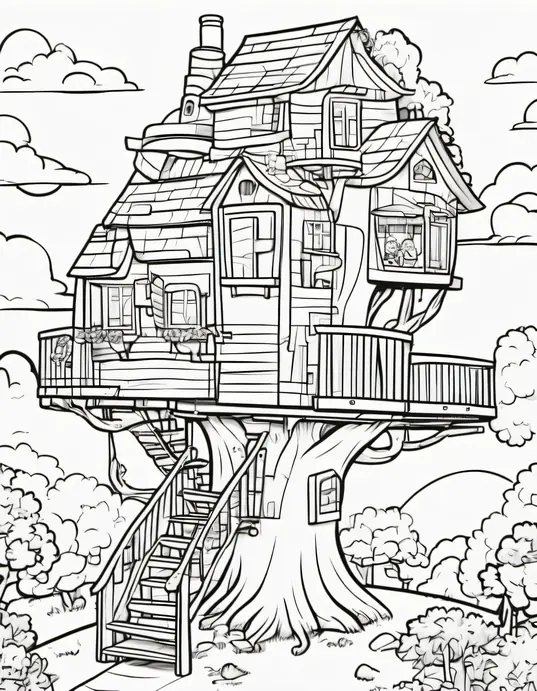 Sunny Treehouse Coloring Adventure
