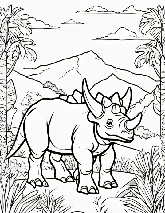 Color and Discover Triceratops in the Jungle Valley