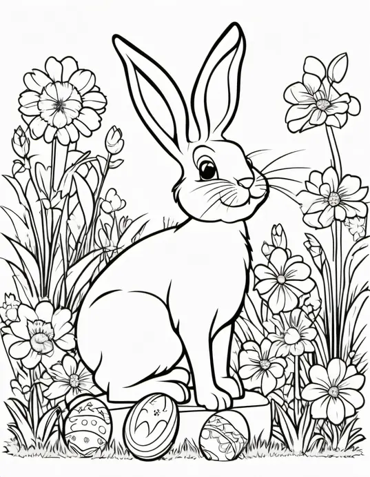 Easter Bunny Garden Coloring Scene