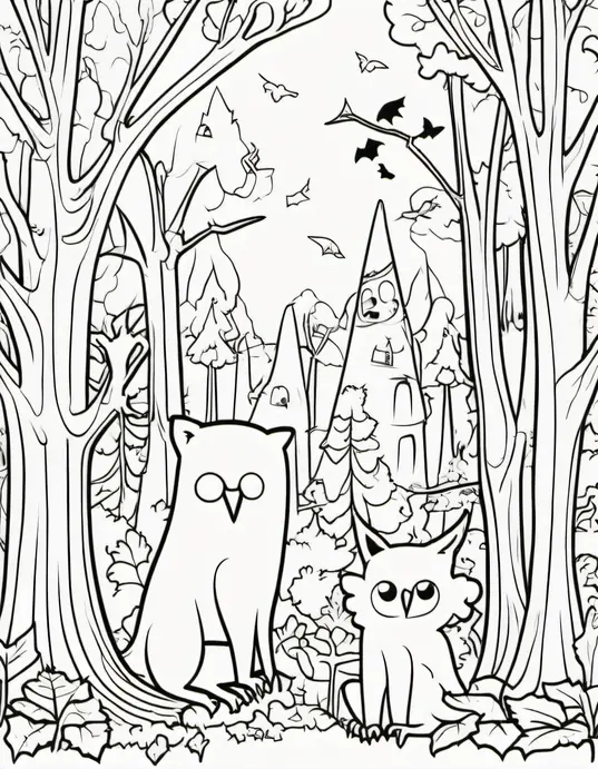 Spooky Forest Creature Coloring Page for Kids