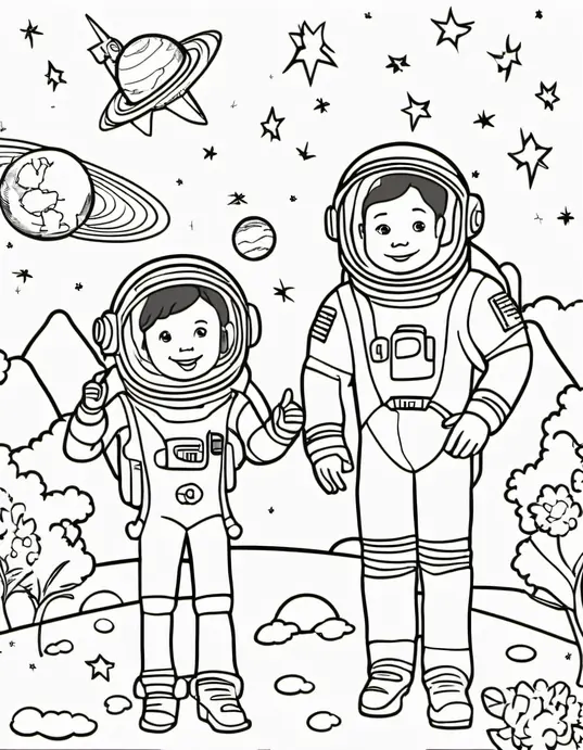 Colorful Space Adventure with Astronaut Friends