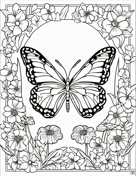 Blossom Butterfly Coloring Page Spring Delight