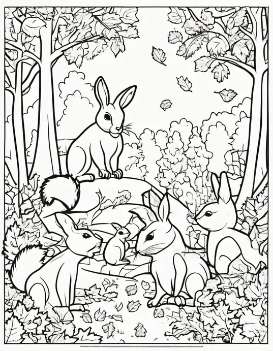 Autumn Forest Animals Coloring Scene for Kids