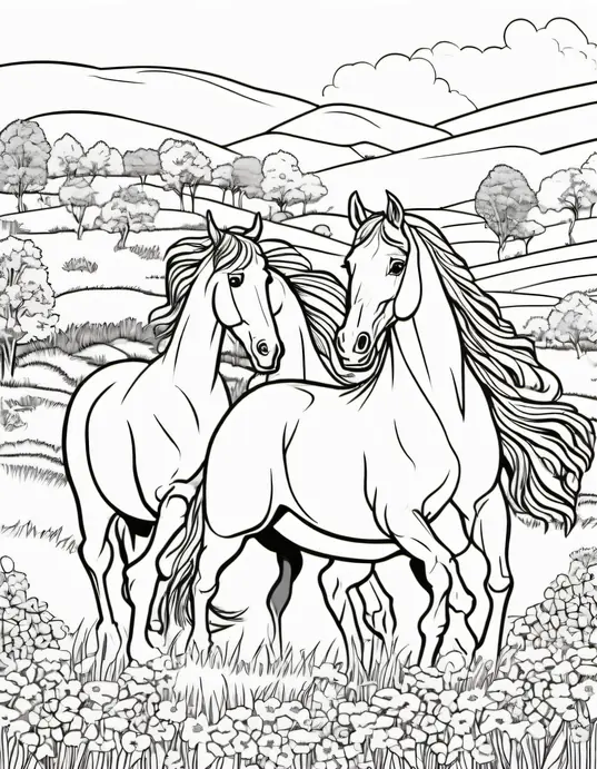 Color Horses Galloping Through a Meadow