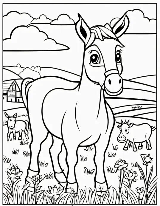 Color Farm Animals in Sunset Meadow