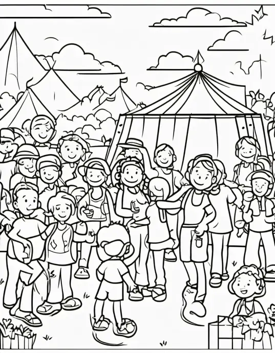 Color in a Sunny Music Festival Scene for Kids