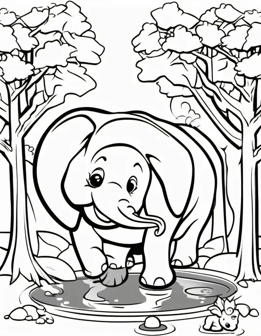 Colorful Jungle Baby Elephant and Tiny Monkey