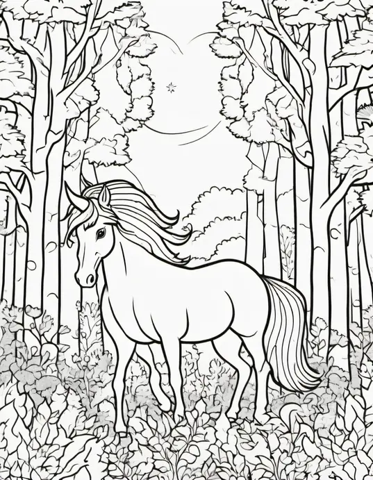 Unicorn Forest Coloring Page