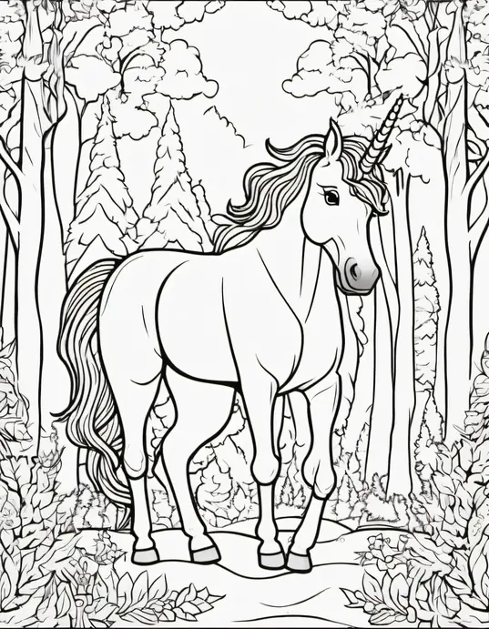Magical Unicorn Forest Coloring Scene