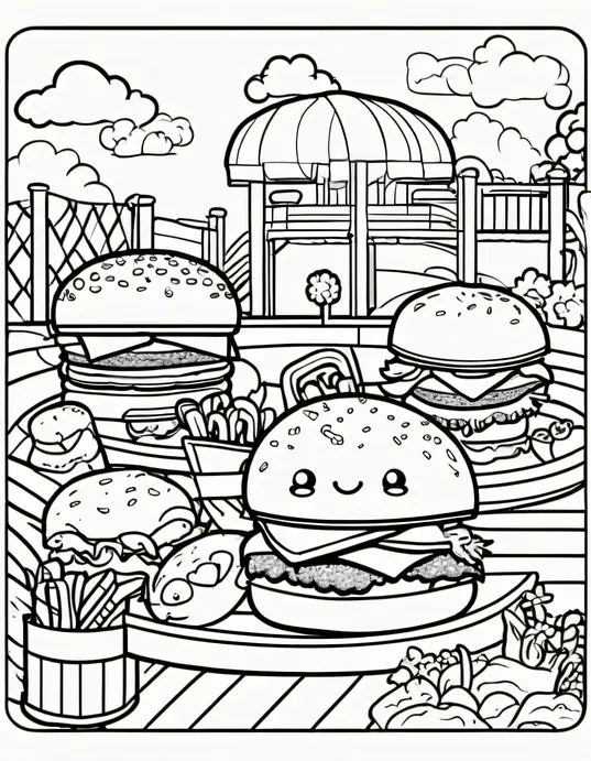 Color in a Happy Hamburger Playground