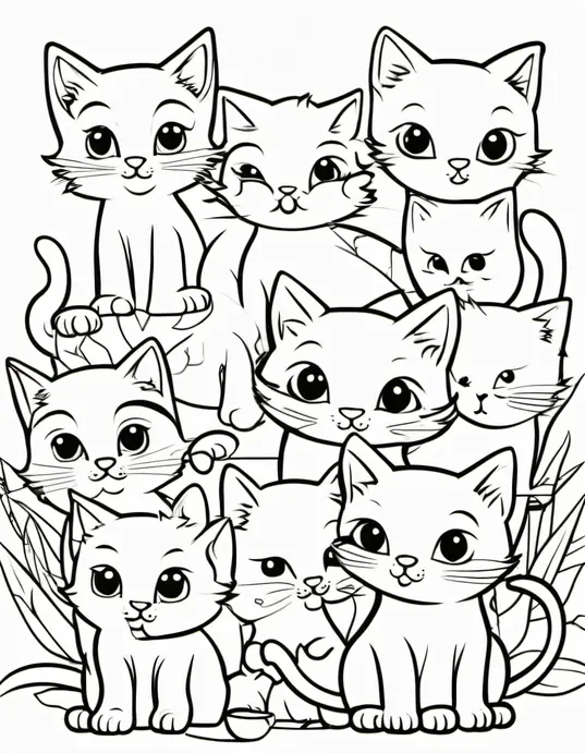 Cute Kitten Coloring Page with Whiskers and Tails