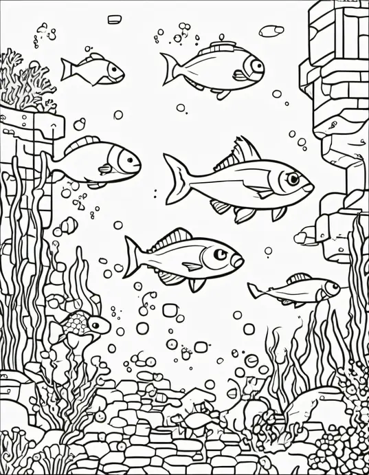 Pixel Art: Underwater Sea Creature Coloring Scene