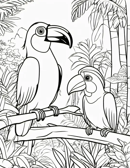 Coloring Jungle Friends: Toucan and Monkey Playtime