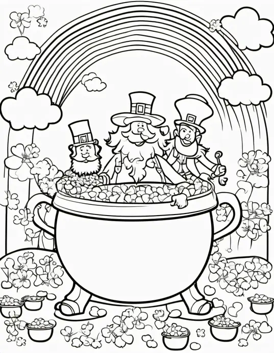 Luck of the Irish Coloring Page: Rainbow Leprechaun Hunt