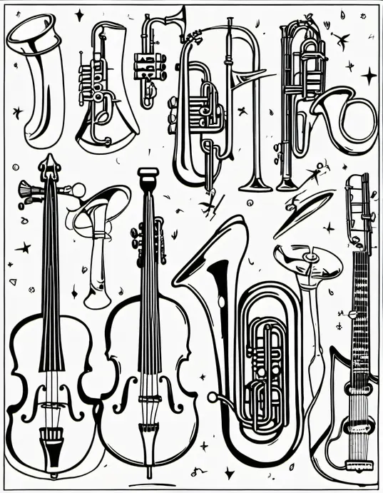 Colour Christmas Musical Instruments Jingle-Joy Colouring Page