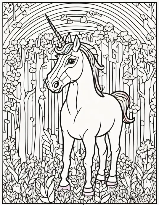 Pixel Art Unicorn Rainbow Forest Coloring Page