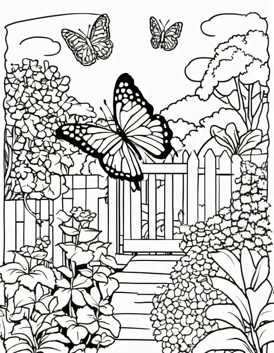 Colorful Backyard Butterfly Garden Scene for Kids