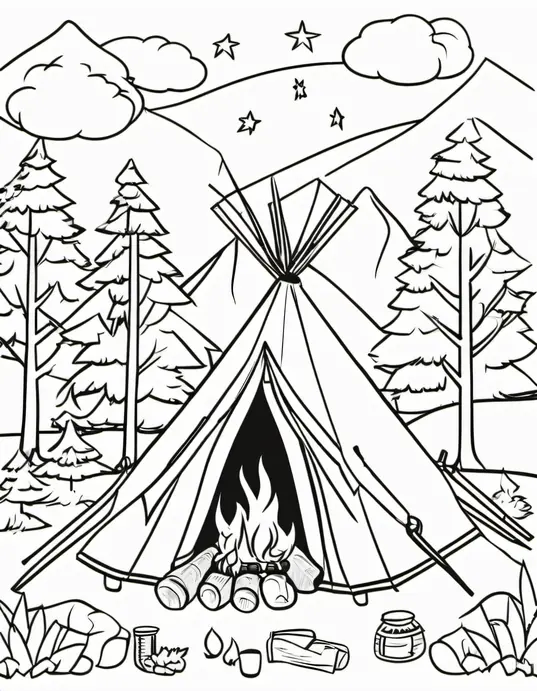 Colorful Campfire Tent Adventure Scene