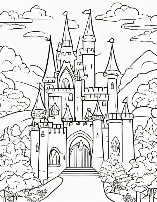 Enchanting Castle Coloring Scene for Little Princesses