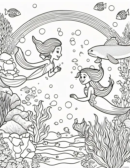 Color Mermaids Underwater Rainbow Reef