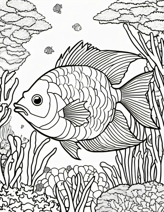 Underwater Rainbow Fish Coloring Scene