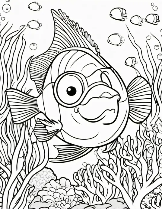 Underwater Rainbow Fish Coloring Scene