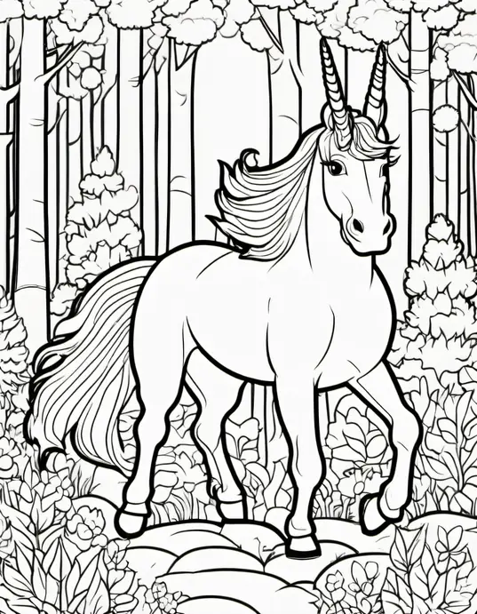Magical Unicorn Forest Coloring Page