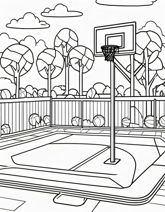 Color Basketball Players in Summer Sunshine Playground