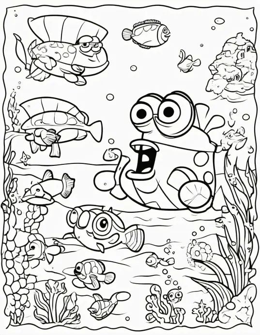 Coloring SpongeBob Underwater Adventure Scene