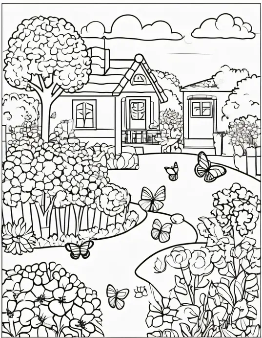 Colorful Backyard Butterfly Garden Scene for Kids