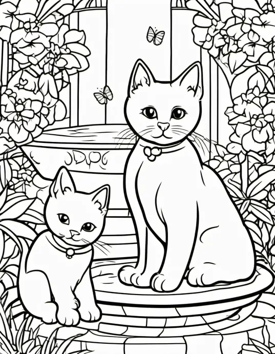 Kitten Coloring: Playful Cat Garden Party