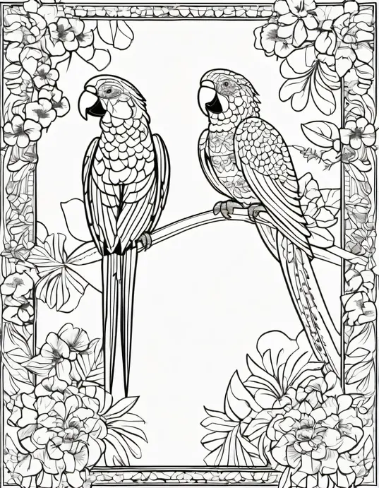 Exotic Parrot Coloring Scene with Feathered Friends