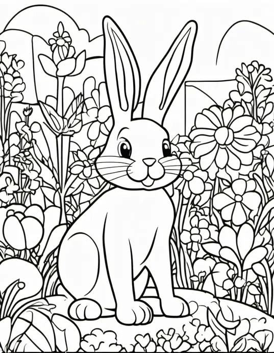 Colorful Bunny Garden Scene for Kids