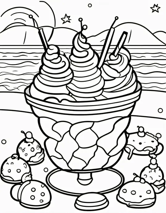 Colorful Ice Cream Sundae Beach Party Scene