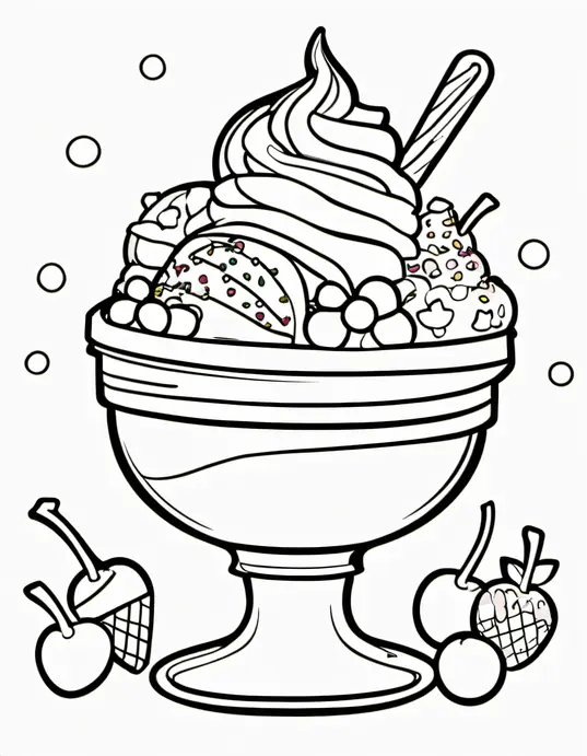 Colour Delicious Ice Cream Sundae Scene for Kids
