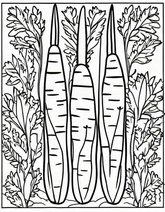 Colorful Carrot Garden for Kids Coloring Page