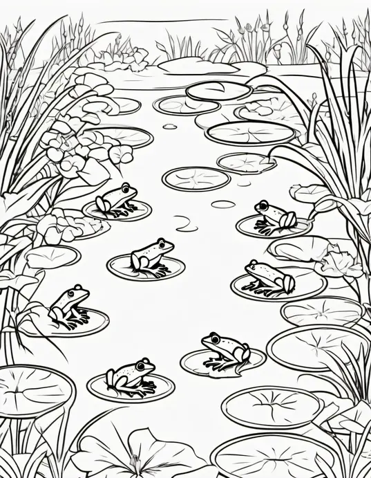 Color Frogs Hiding in Lilly Pads Pond