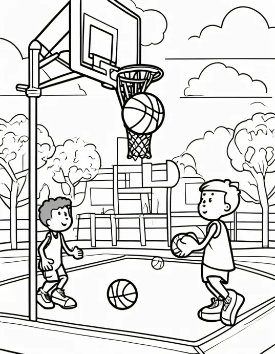 Color Basketball Players in Sunny Playground