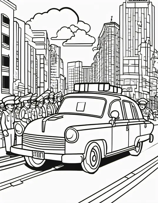 Color and Learn: Cops' Car Parade in Rainbow Hues