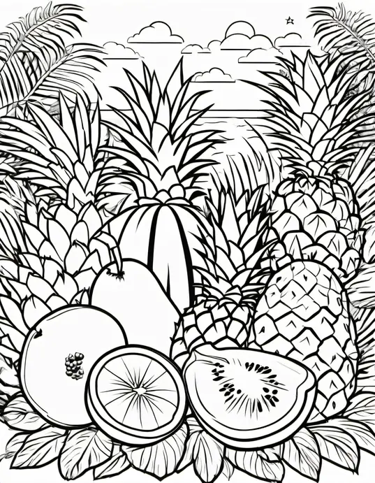 Tropical Fruit Jungle Coloring Page