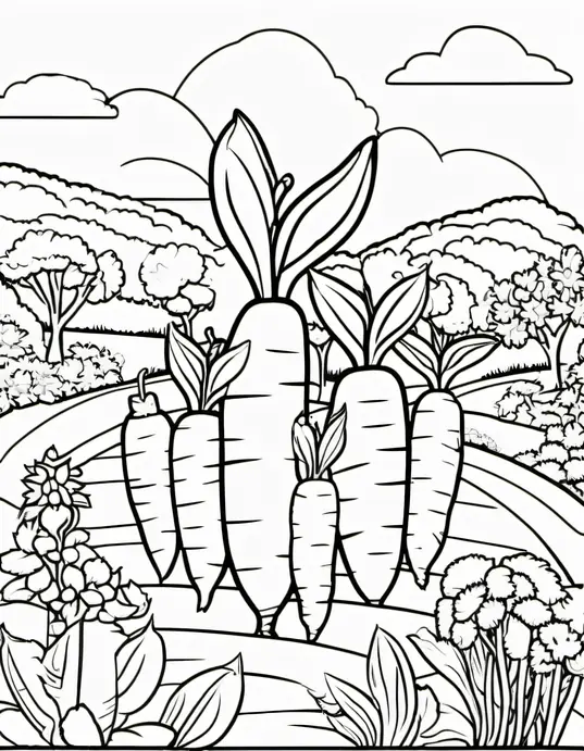 Colorful Carrot Garden for Kids to Colour!